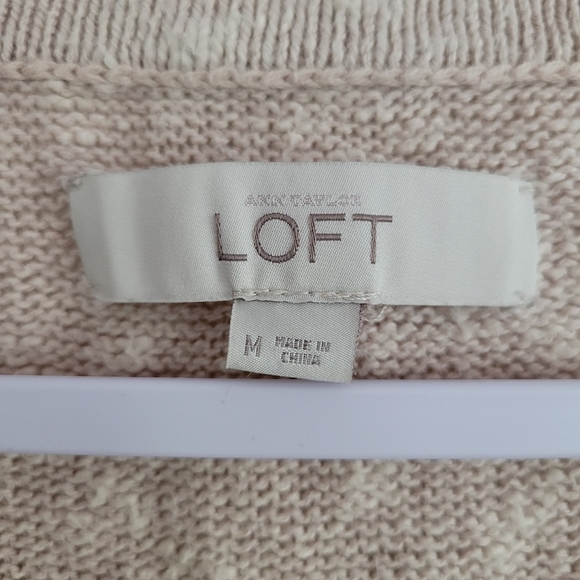 LOFT Minimalist Neutral Linen Blend Short Sleeve Pullover Oatmeal‎ Top M - Picture 4 of 5